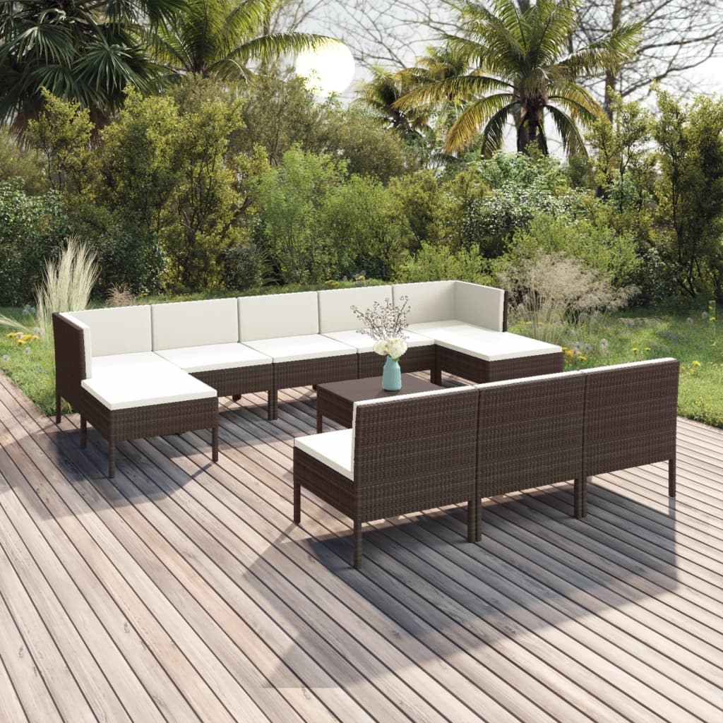 Set mobilier de grădină cu perne, 11 piese, maro, poliratan GartenMobel Dekor