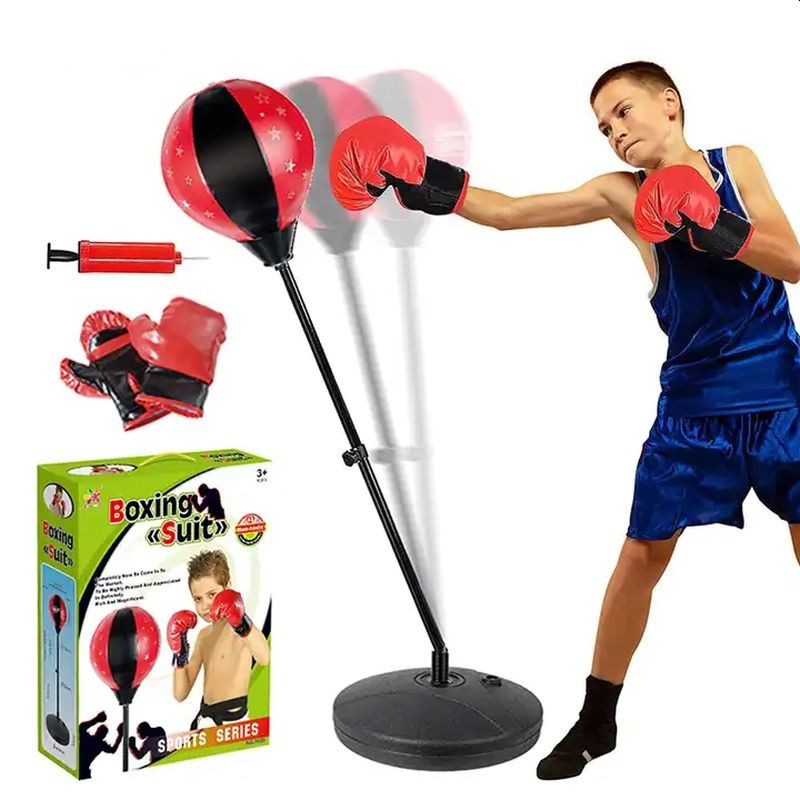 Set de box pentru copii cu para si manusi, inaltime reglabila 70–106 cm