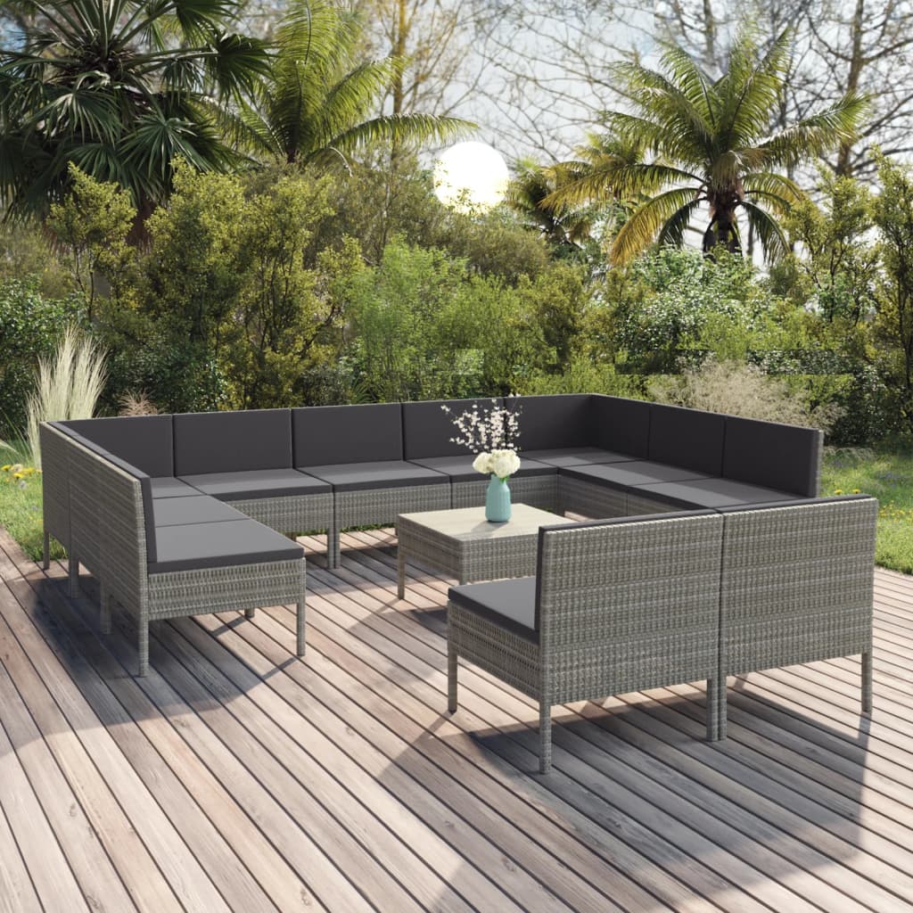 Set mobilier de grădină cu perne, 12 piese, gri, poliratan GartenMobel Dekor