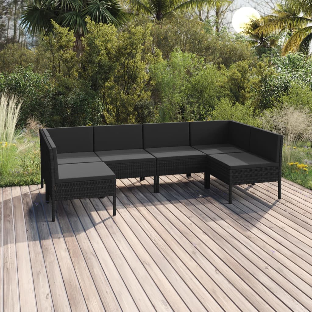Set mobilier de grădină cu perne, 6 piese, negru, poliratan GartenMobel Dekor