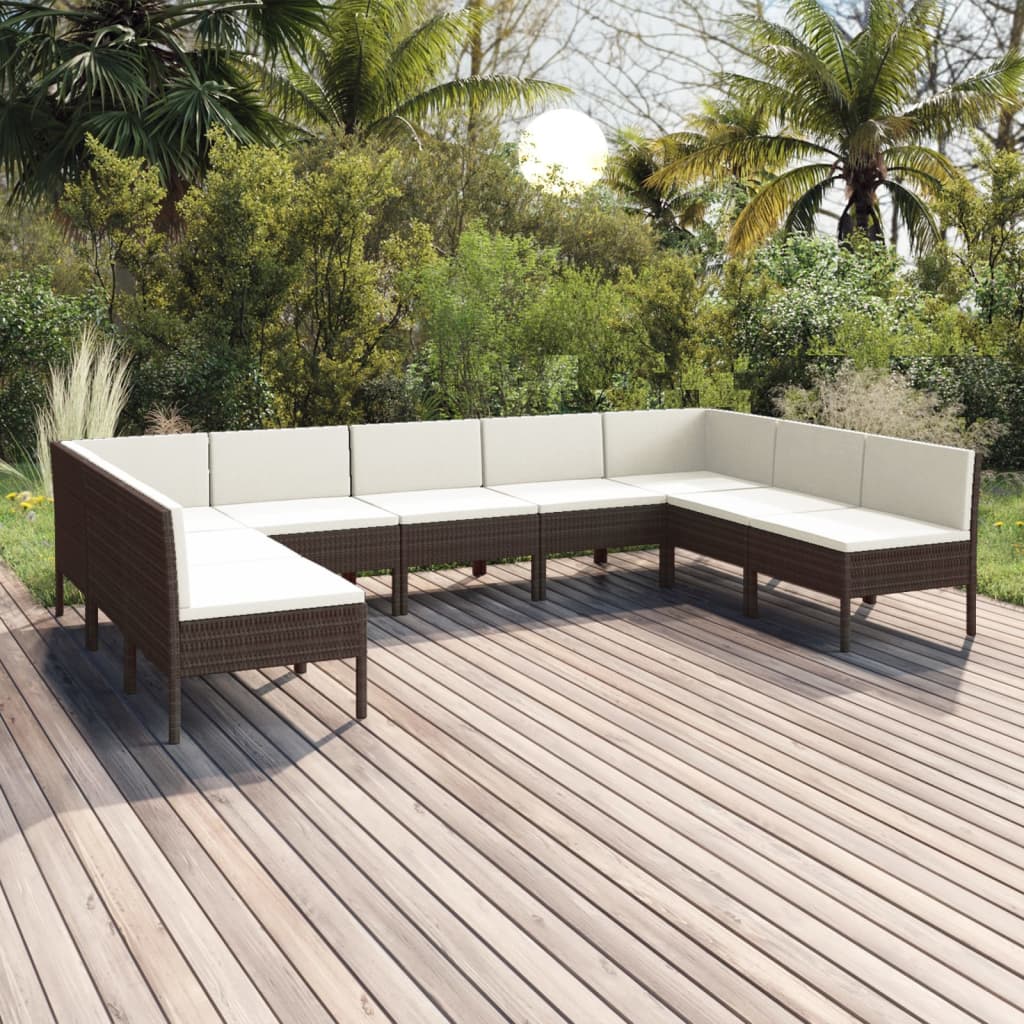 Set mobilier de grădină cu perne, 9 piese, maro, poliratan GartenMobel Dekor