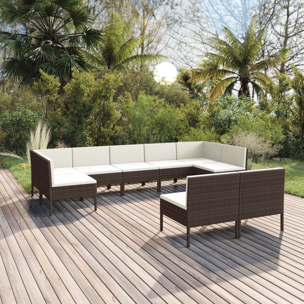 Set mobilier de grădină cu perne, 9 piese, maro, poliratan GartenMobel Dekor