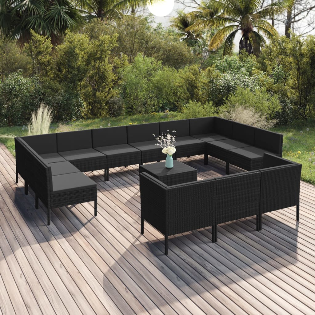 Set mobilier de grădină cu perne, 14 piese, negru, poliratan GartenMobel Dekor