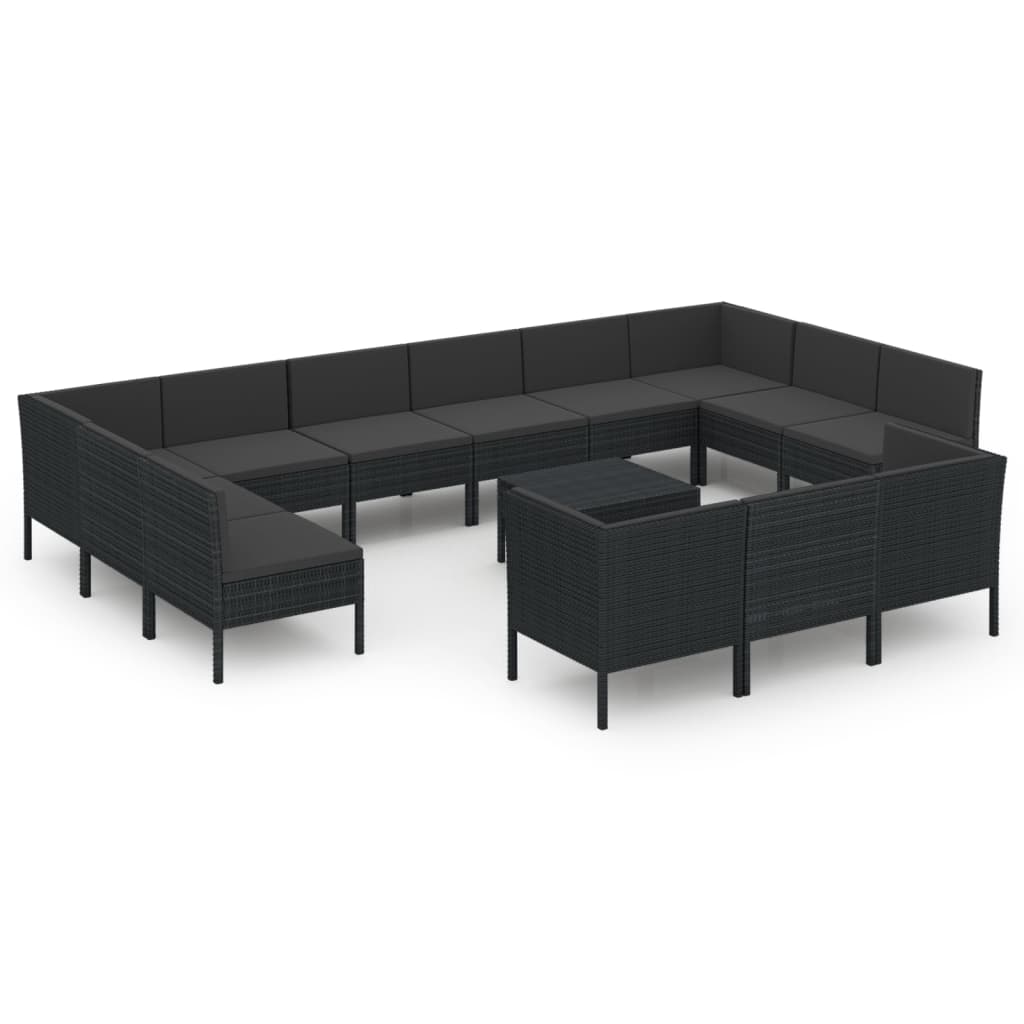 Set mobilier de grădină cu perne, 14 piese, negru, poliratan GartenMobel Dekor