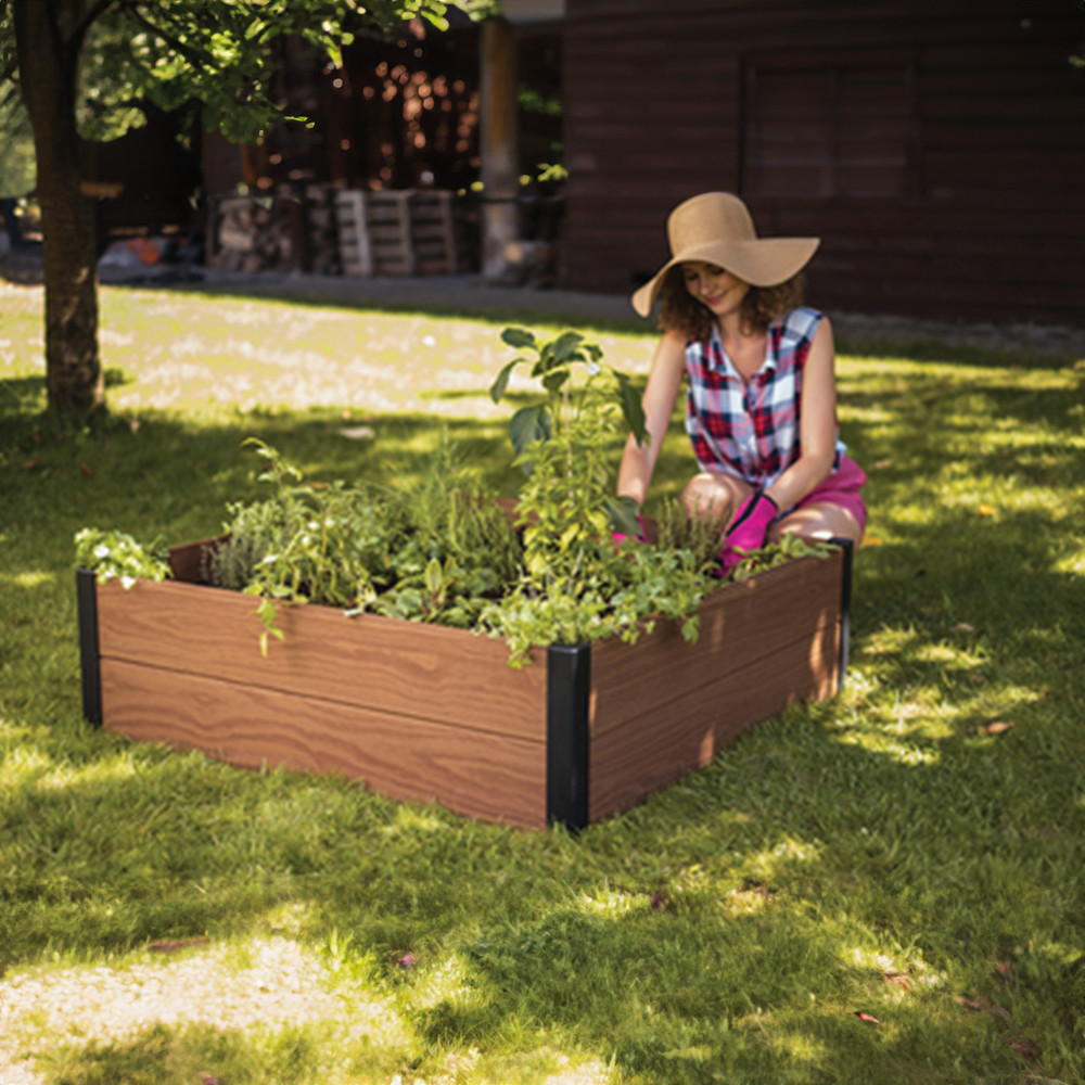 Pat de flori pătrat Curver Maple maro 106x106x32 cm, Evotech, exterior