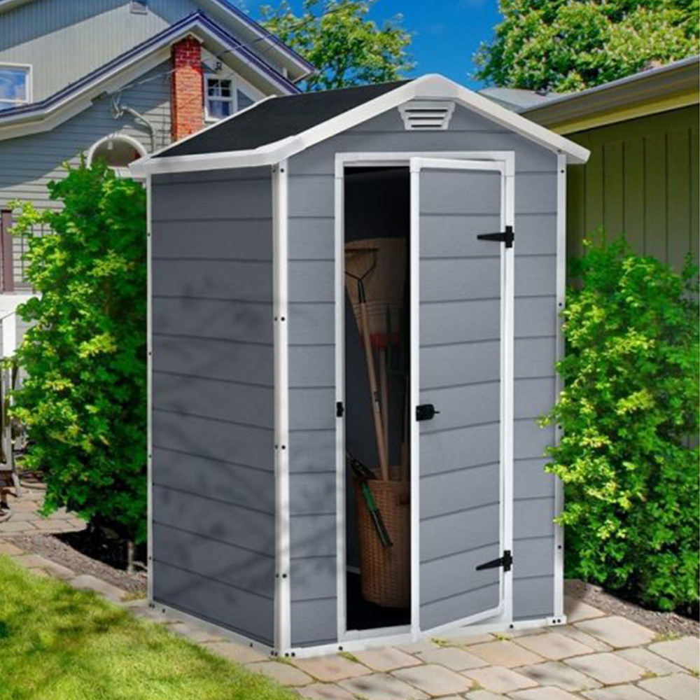 Căsuță de grădină Curver Manor 4x3 din plastic, cu podea, gri-alb