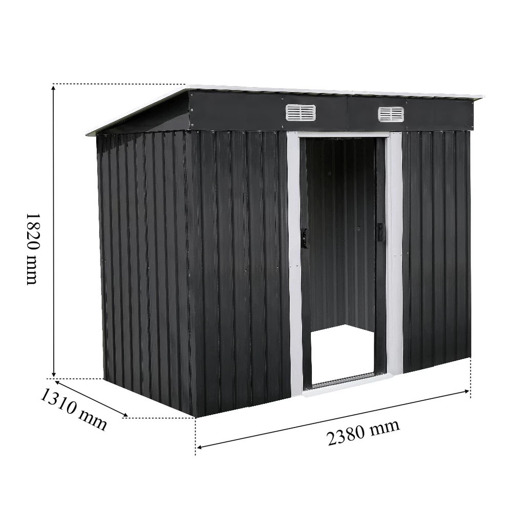 Șopron de grădină Leziter Nebraska 4x8 din oțel antracit, uși duble 238x131x182 cm