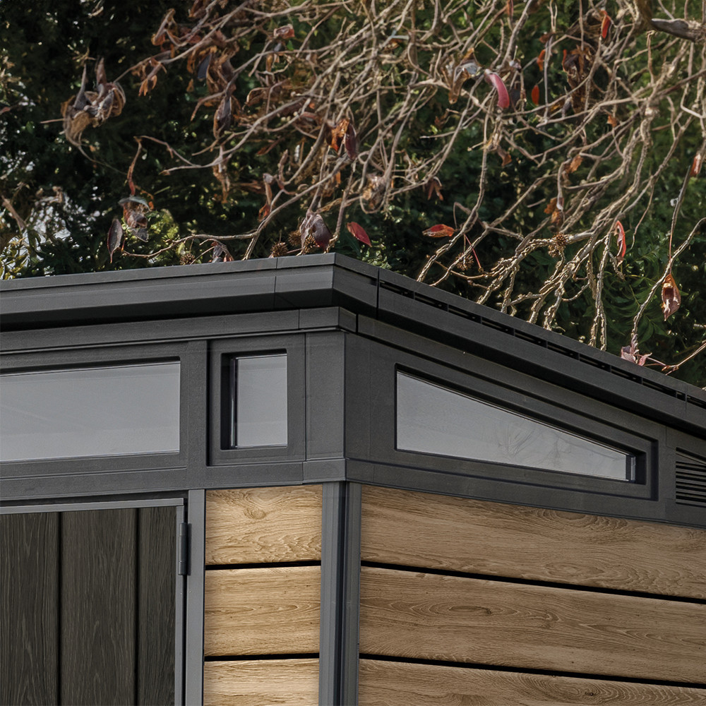 Căsuță de grădină Curver Signature PENT 9x7, plastic DECOCOAT, frasin