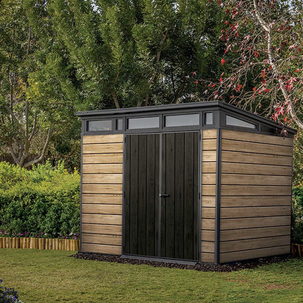 Căsuță de grădină Curver Signature PENT 9x7, plastic DECOCOAT, frasin