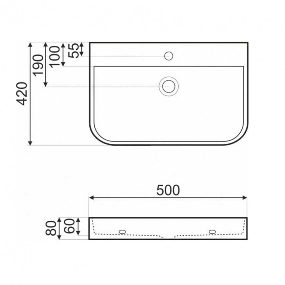 Lavoar ceramic Kerra KR-43 cu montare pe blat, alb, 50x42 cm, dreptunghiular