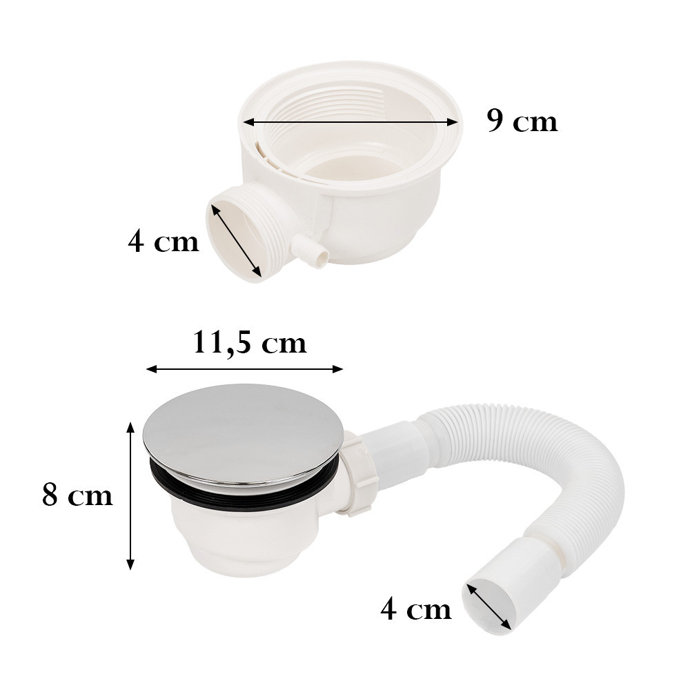 Sifon pentru tavă de duș Leziter D-01, diametru 90 mm, cu furtun flexibil