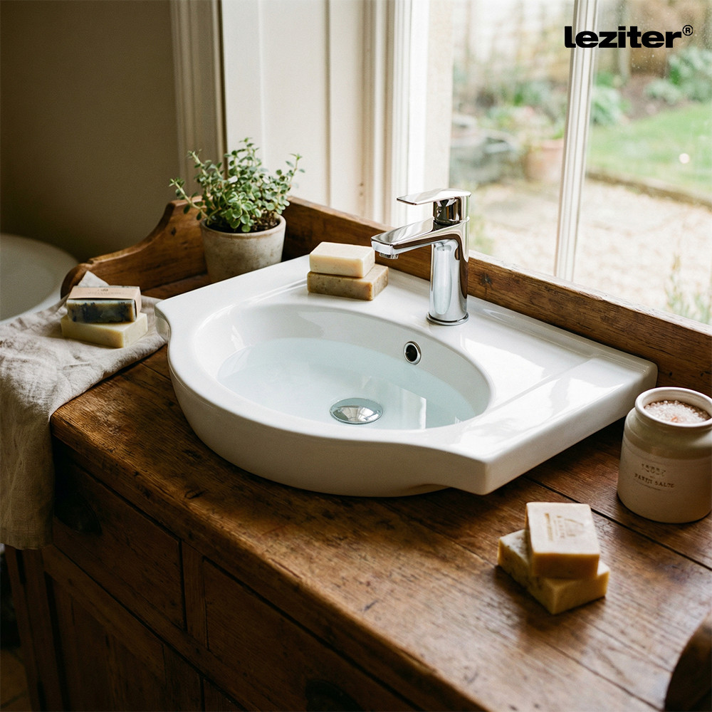 Lavoar ceramic cu aripi Leziter V55 55x42 cm, montaj pe perete, cu preaplin