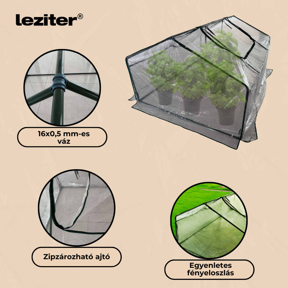 Sera pentru răsaduri Leziter 180x140x94 cm, transparentă, cu folie și cadru stabil