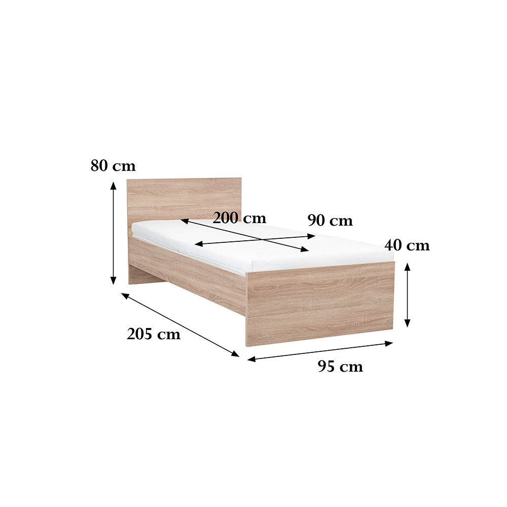 Pat single Leziter Miami 90x200 cm, finisaj stejar Sonoma, design modern