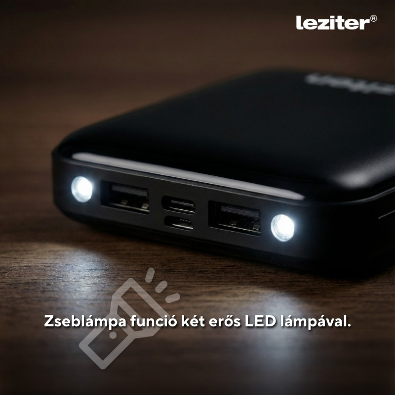 Powerbank Leziter 10000 mAh 10W, 2x USB, afisaj LCD, negru