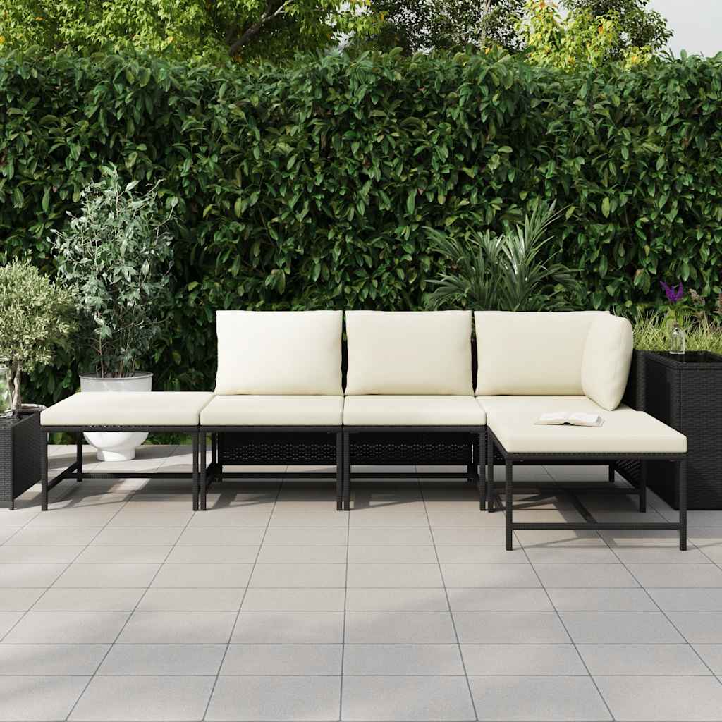 Set mobilier de grădină cu perne, 5 piese, negru, poliratan GartenMobel Dekor