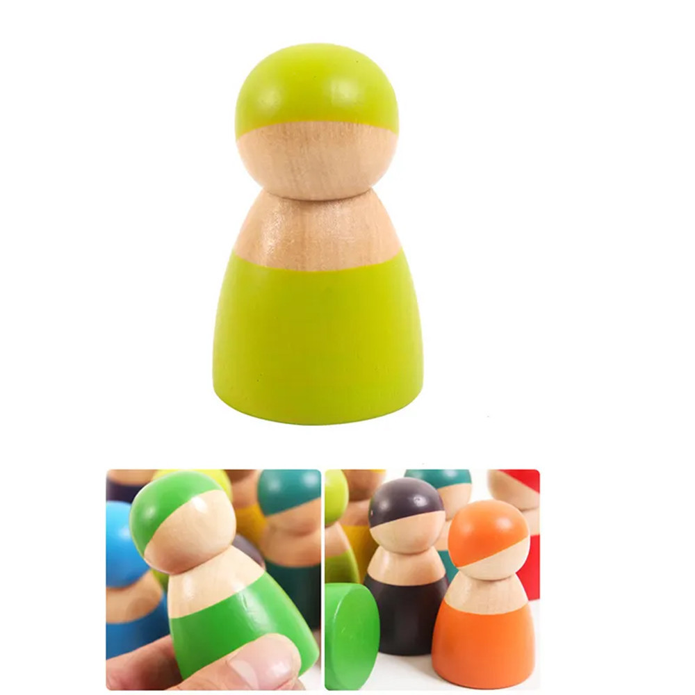 Set 12 figurine Montessori din lemn Leziter, prieteni colorati pentru copii 1+