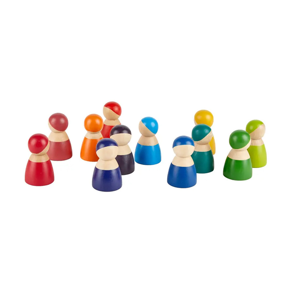 Set 12 figurine Montessori din lemn Leziter, prieteni colorati pentru copii 1+