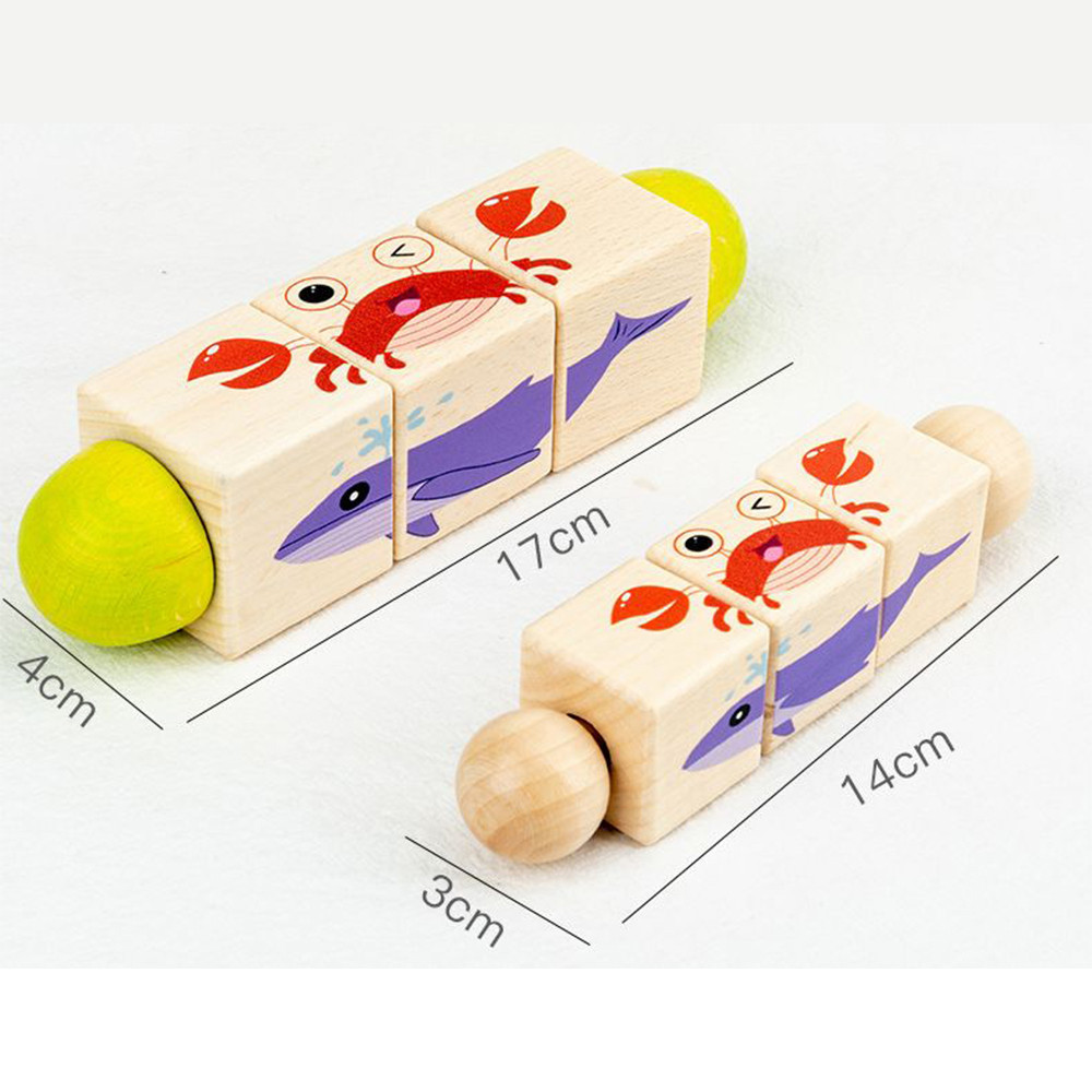 Puzzle cilindri Montessori din lemn Leziter Animal cu animale, mini cilindri rotativi