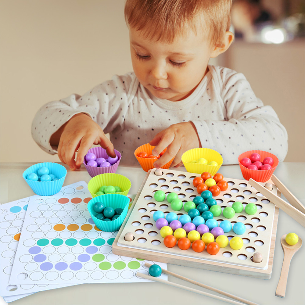 Leziter joc educativ din lemn 3 în 1: șah zburător, puzzle cu bile colorate