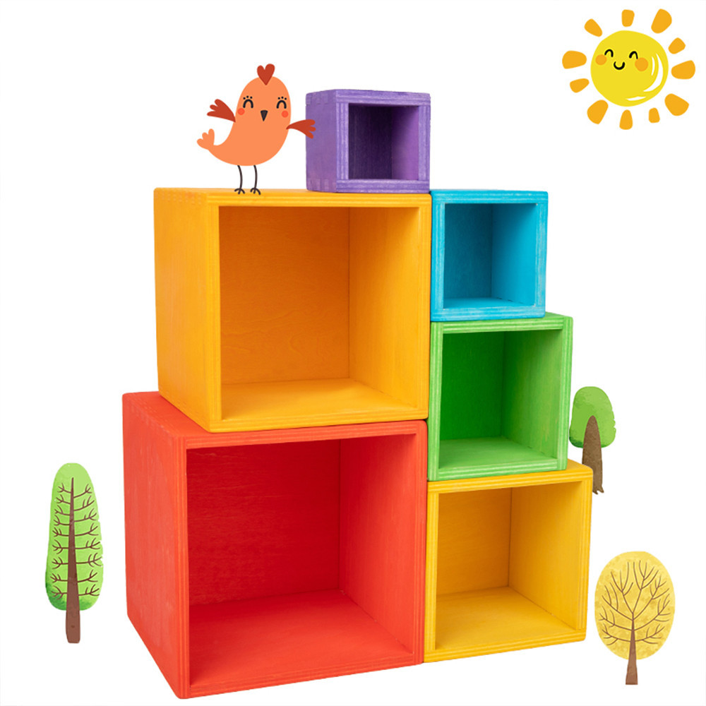 Leziter jucărie Montessori din lemn tip curcubeu, set 12 piese cu cutie