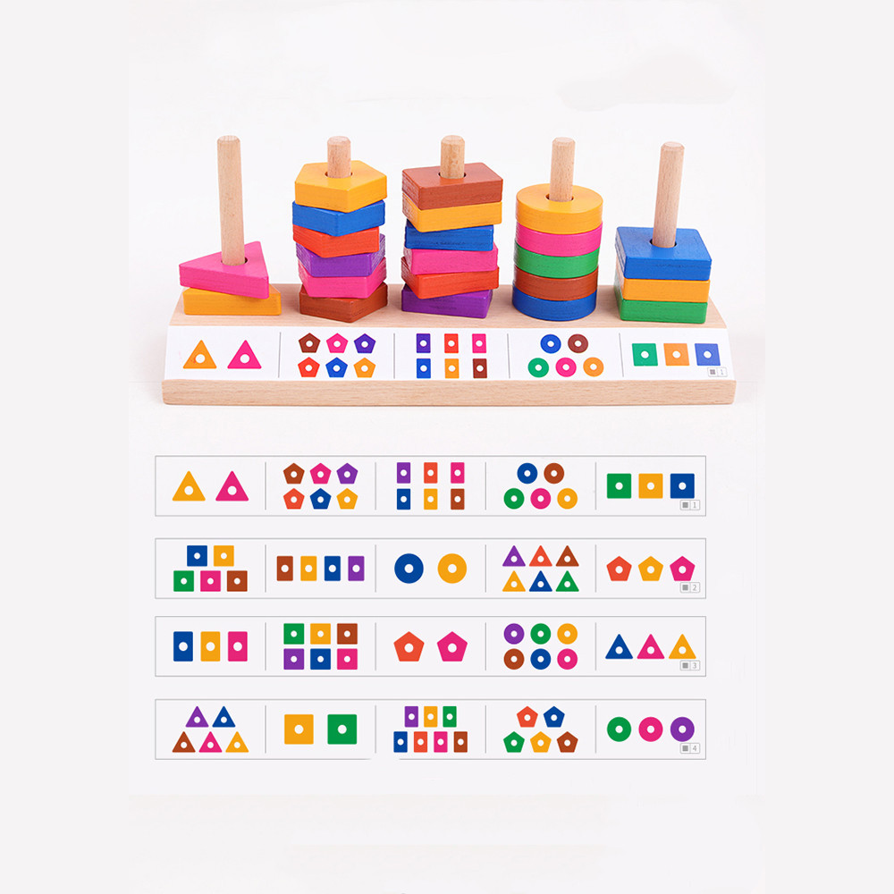 Leziter Jucărie Montessori din lemn cu sortare de forme și carduri de activități