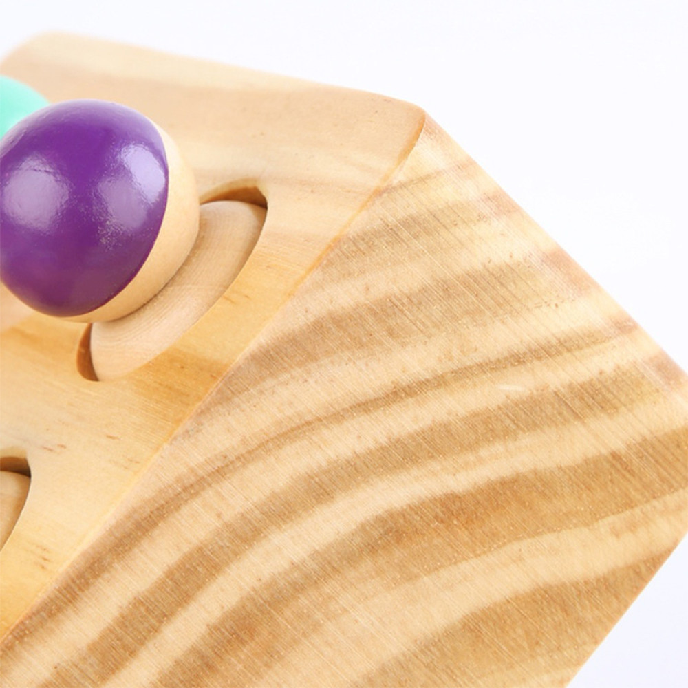 Leziter jucărie Montessori din lemn cu cilindri, bile colorate și suport