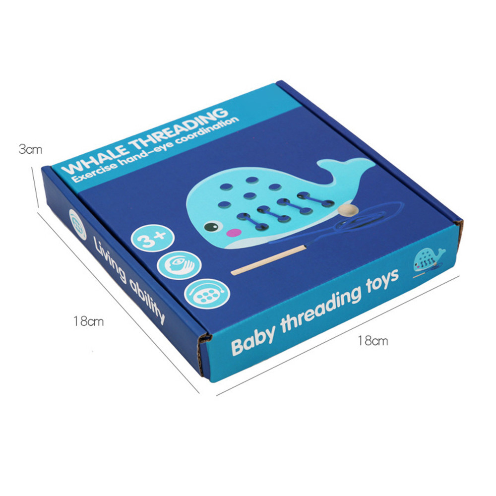 Leziter Jucărie din lemn cu șireturi balenă pentru îndemânare și motricitate fină