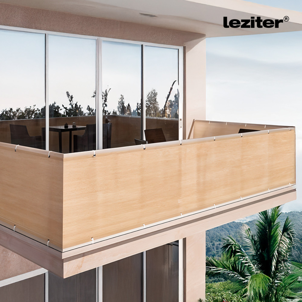 Paravan balcon Leziter 7 m bej, ecran de intimitate cu umbrire HDPE