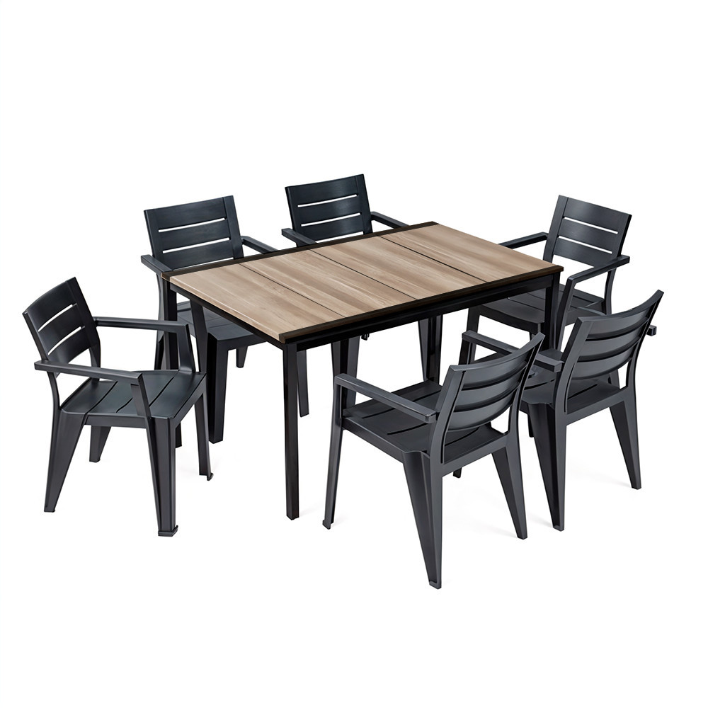 Set mobilier de grădină Curver Amari 6+1, masă Porto 160 și 6 scaune Julie, grafit-cenușă
