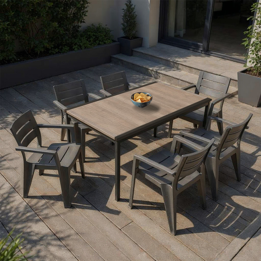 Set mobilier de grădină Curver Amari 6+1, masă Porto 160 și 6 scaune Julie, grafit-cenușă