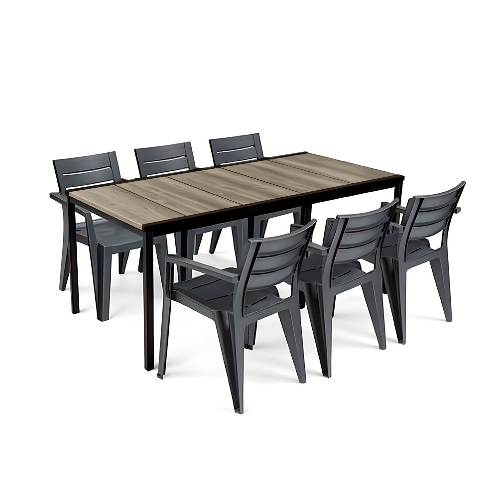 Set mobilier grădină Curver Amari Large 6+1, masă 200 cm, grafit-cenușă