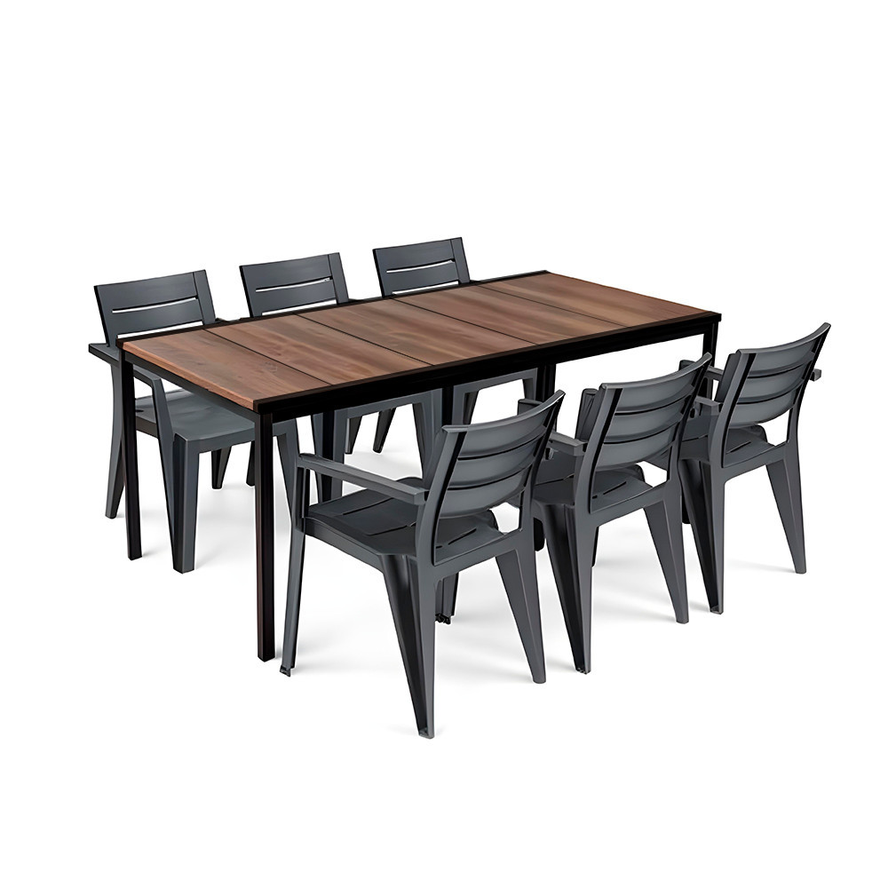 Set mobilier grădină Curver Amari Large 6+1, masă 200x95, nuc-grafit