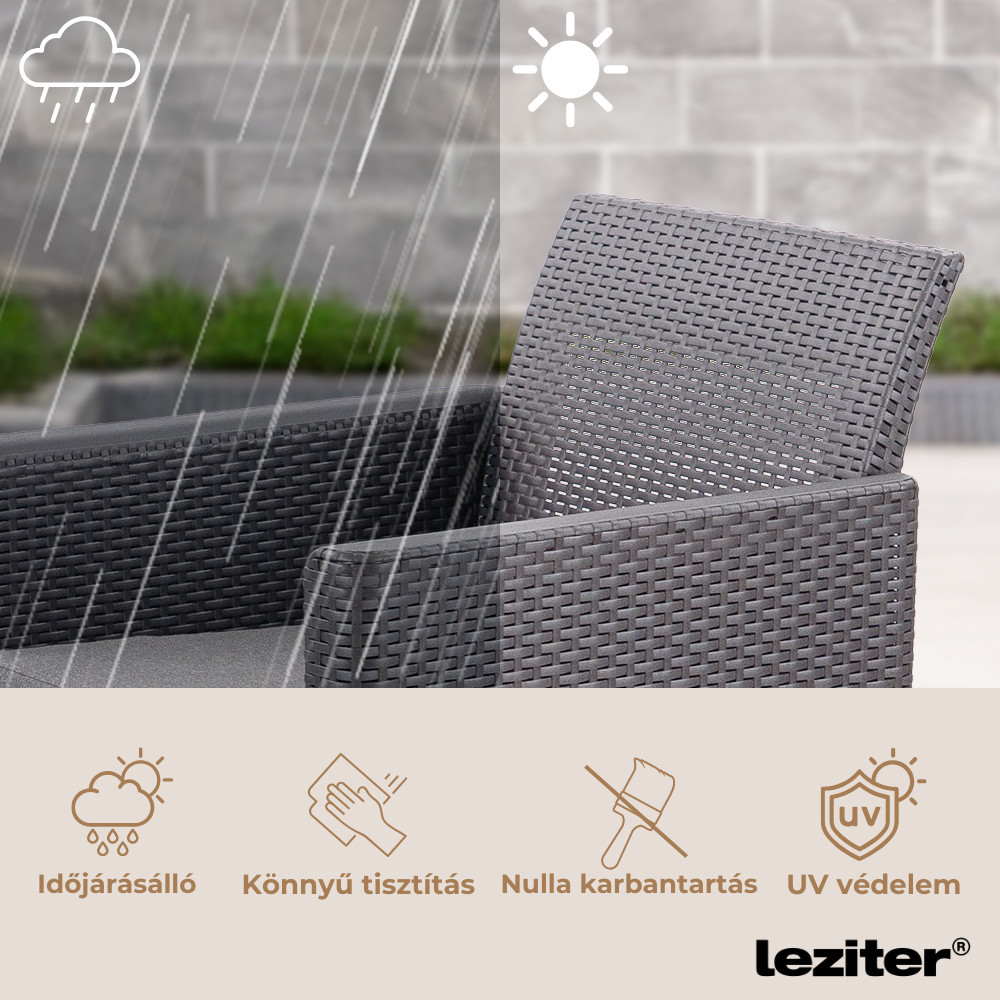 Set mobilier de grădină Curver Claire 4 locuri, cu masă și perne, grafit