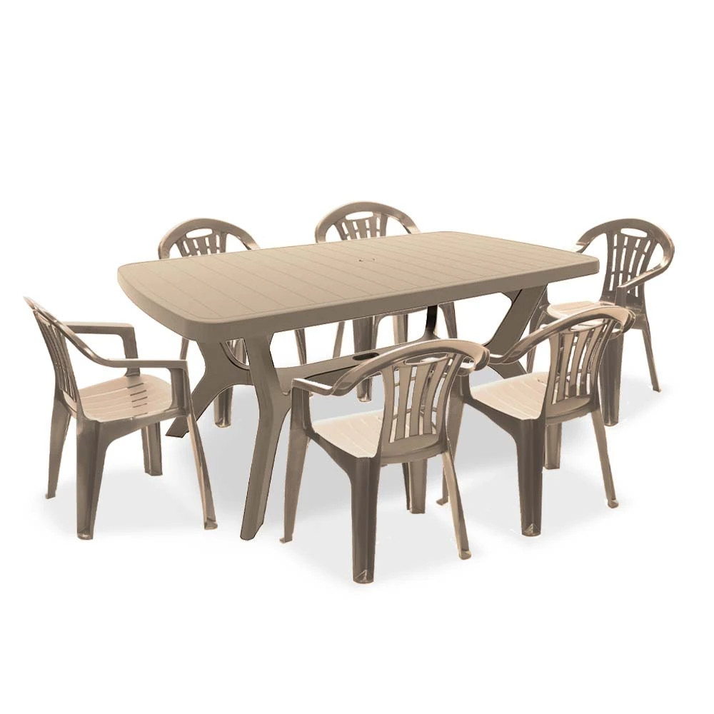 Set mobilier grădină Curver Balorca 6+1, cappuccino, masă Baltimore și scaune Mallorca