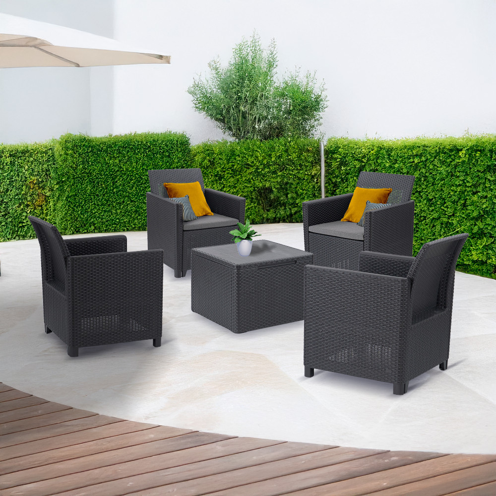 Set mobilier grădină Curver Claire II, 4 locuri, grafit, cu masă și perne