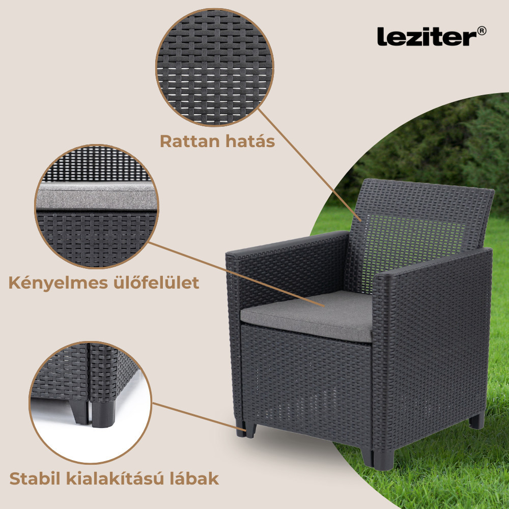 Set mobilier grădină Curver Claire 5 locuri cu perne și masă, grafit