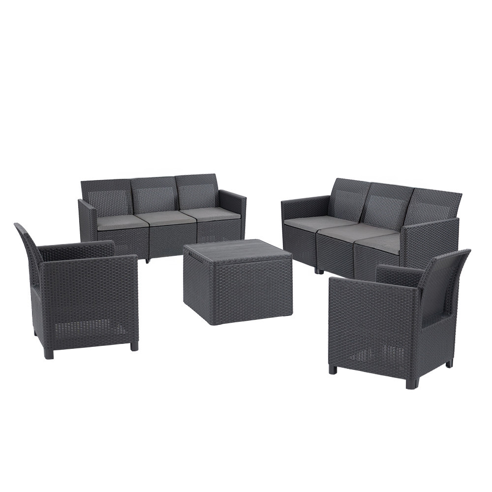 Set mobilier grădină Curver Claire, 8 locuri, ratan sintetic grafit, cu perne