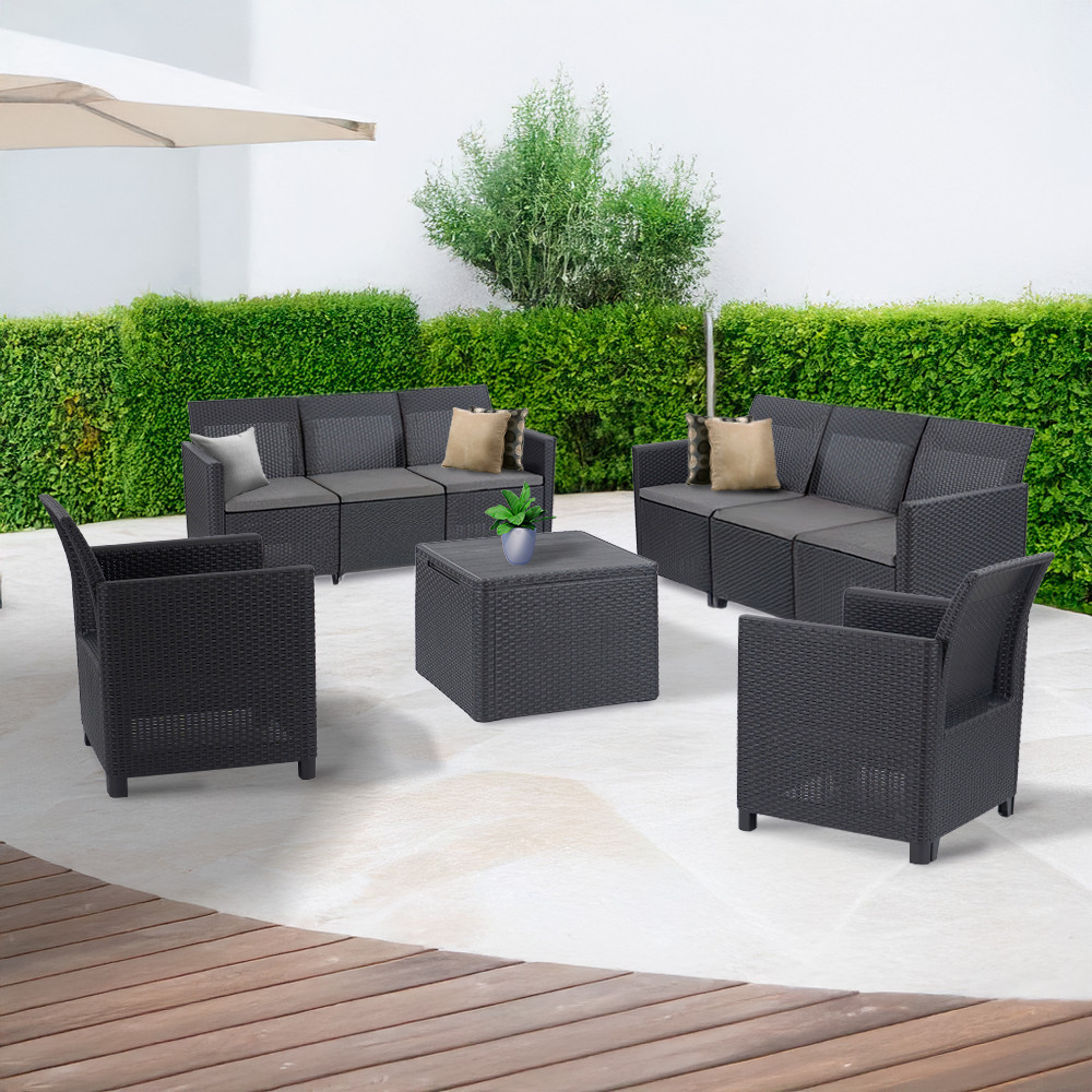 Set mobilier grădină Curver Claire, 8 locuri, ratan sintetic grafit, cu perne