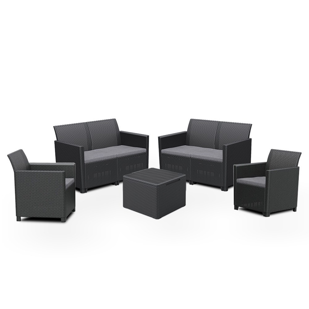 Set mobilier de grădină Curver Claire, 6 locuri, grafit, cu perne