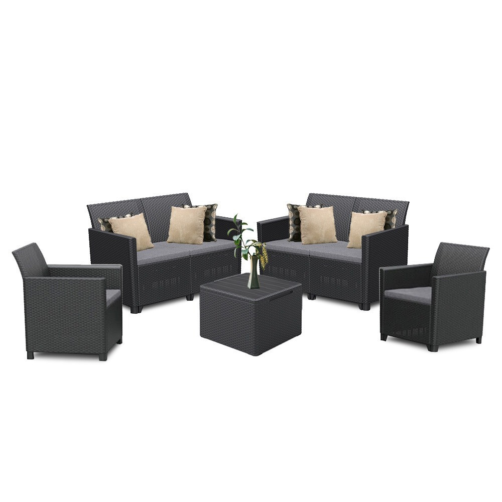 Set mobilier de grădină Curver Claire, 6 locuri, grafit, cu perne