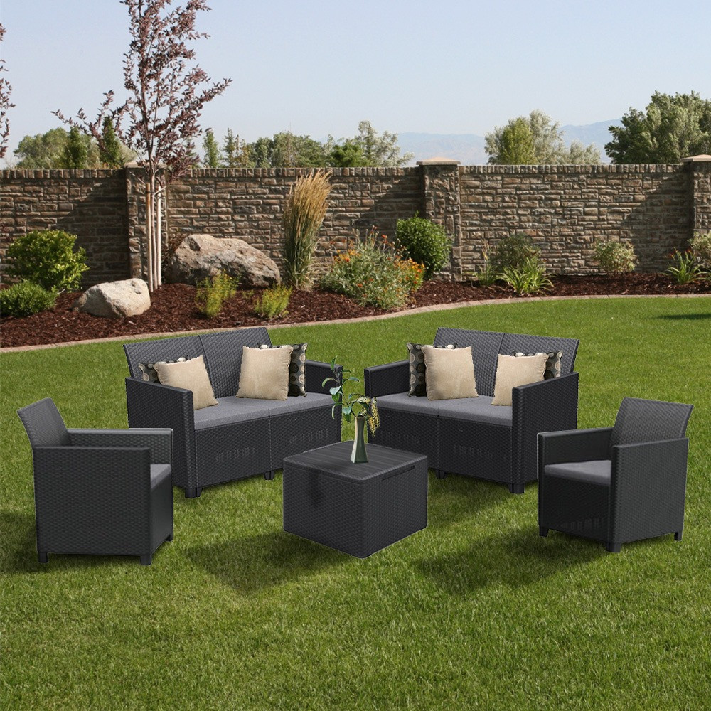 Set mobilier de grădină Curver Claire, 6 locuri, grafit, cu perne