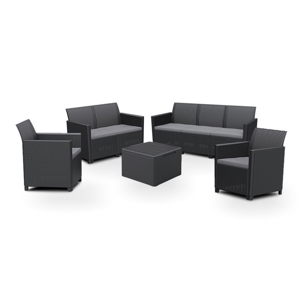 Set mobilier de grădină Curver Claire, 7 locuri, grafit, cu perne incluse
