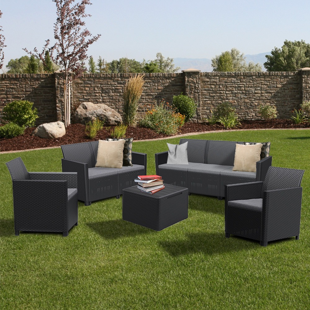 Set mobilier de grădină Curver Claire, 7 locuri, grafit, cu perne incluse