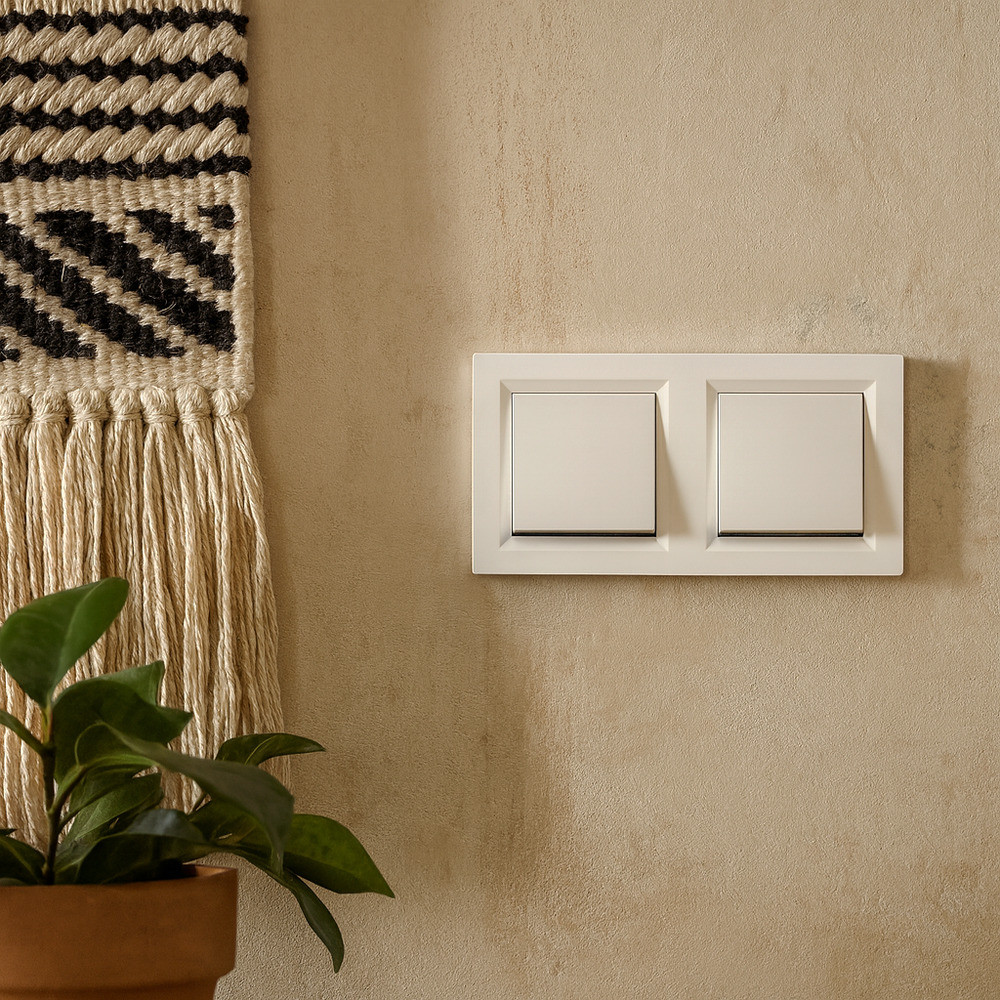 Comutator dublu Leziter Nova 10A/250V alb, cu ramă dublă, montaj îngropat