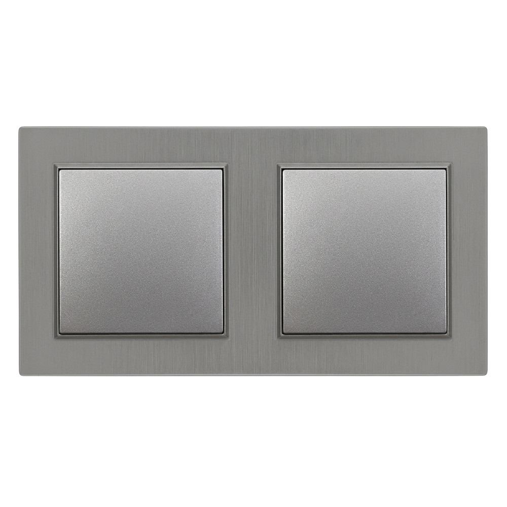 Comutator dublu Leziter Nova 10A 250V, gri, cu ramă dublă pentru montaj îngropat