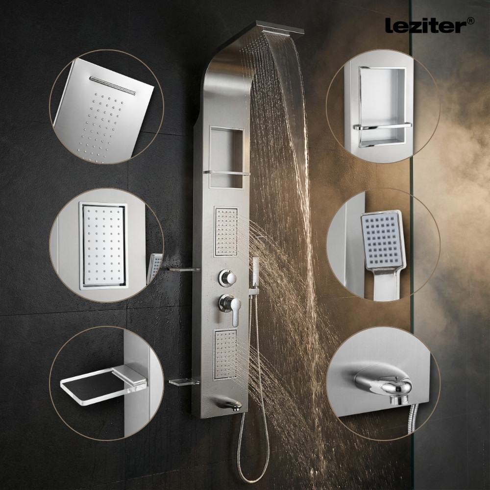 Panou de duș Leziter Angel cu hidromasaj, inox, duș ploaie și duș de mână