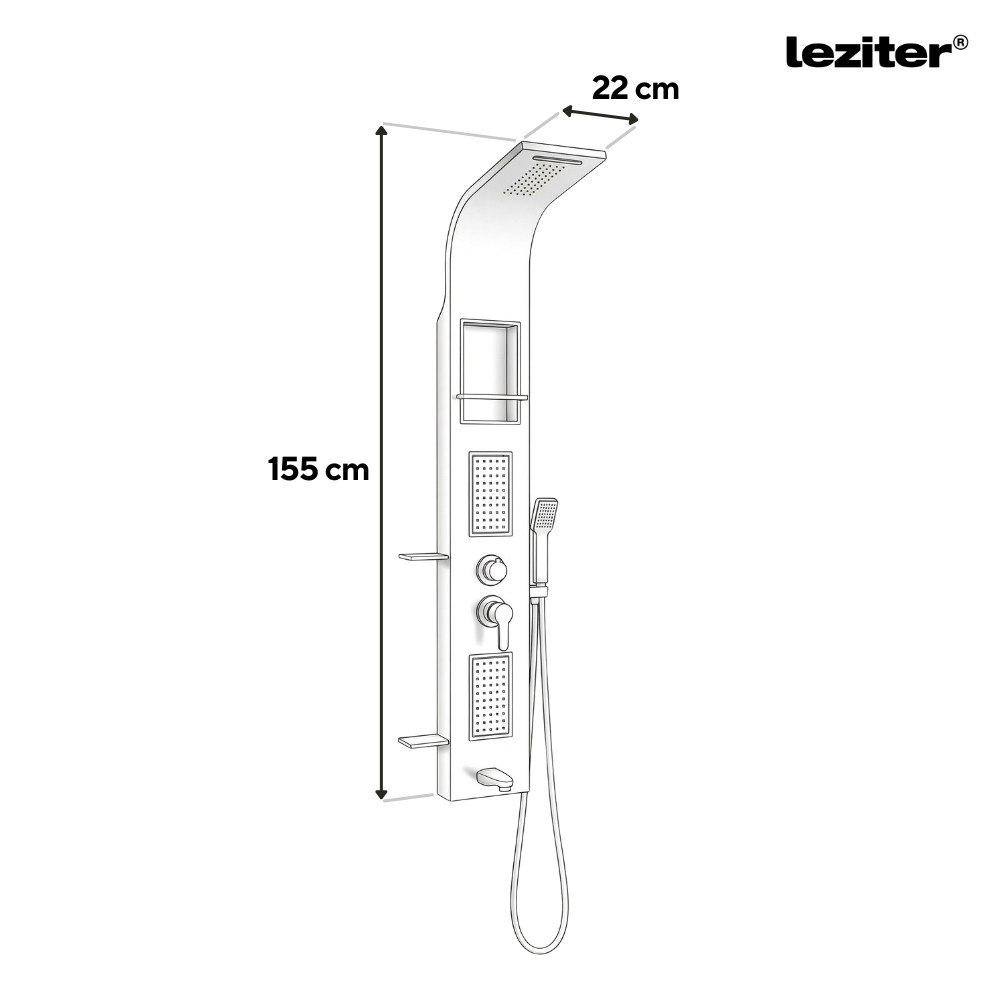 Panou de duș Leziter Angel cu hidromasaj, inox, duș ploaie și duș de mână