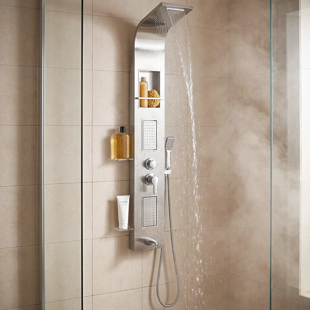 Panou de duș Leziter Angel cu hidromasaj, inox, duș ploaie și duș de mână