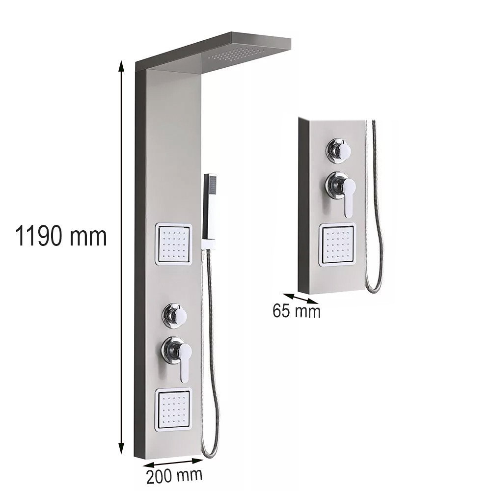 Panou de duș cu hidromasaj Leziter Merino, inox periat, ploaie 45 cm